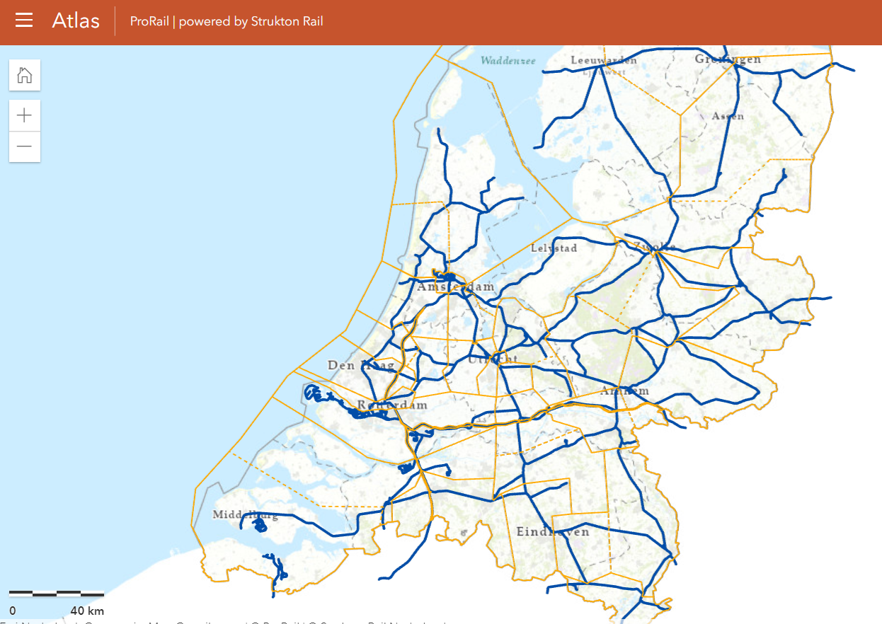 Overzicht van het spoornetwerk in de Atlas-webviewer